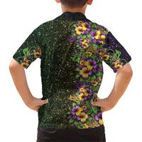 Hawaii Mardi Gras Family Matching Long Sleeve Bodycon Dress and Hawaiian Shirt Tropical Flowers Glitter Style LT05 - Polynesian Pride