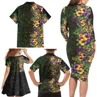 Hawaii Mardi Gras Family Matching Long Sleeve Bodycon Dress and Hawaiian Shirt Tropical Flowers Glitter Style LT05 - Polynesian Pride