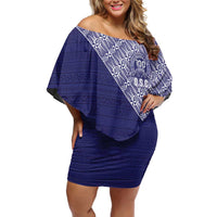 Tonga Queen Salote College Family Matching Off Shoulder Short Dress and Hawaiian Shirt 100 Years Anniversary Navy Color LT05 Mom's Dress Navy - Polynesian Pride