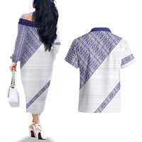 Tonga Queen Salote College Couples Matching Off The Shoulder Long Sleeve Dress and Hawaiian Shirt 100 Years Anniversary White Color LT05 - Polynesian Pride