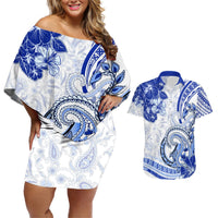 Polynesia Paisley Couples Matching Off Shoulder Short Dress and Hawaiian Shirt Mix Navy Polynesian Pattern LT05 Navy - Polynesian Pride