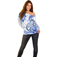 Polynesia Paisley Off Shoulder Sweater Mix Navy Polynesian Pattern LT05 - Polynesian Pride