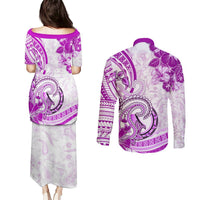 Polynesia Paisley Couples Matching Puletasi and Long Sleeve Button Shirt Mix Pink Polynesian Pattern LT05 - Polynesian Pride