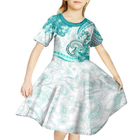 Polynesia Paisley Kid Short Sleeve Dress Mix Teal Polynesian Pattern LT05 - Polynesian Pride