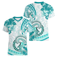 Polynesia Paisley Women V Neck T Shirt Mix Teal Polynesian Pattern LT05 - Polynesian Pride