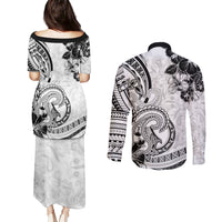 Polynesia Paisley Couples Matching Puletasi and Long Sleeve Button Shirt Mix White Polynesian Pattern LT05 - Polynesian Pride