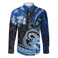 Polynesia Paisley Family Matching Long Sleeve Bodycon Dress and Hawaiian Shirt Mix Blue Polynesian Pattern LT05 Dad's Shirt - Long Sleeve Blue - Polynesian Pride