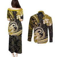 Polynesia Paisley Couples Matching Puletasi and Long Sleeve Button Shirt Mix Gold Polynesian Pattern LT05 - Polynesian Pride