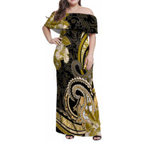 Polynesia Paisley Family Matching Off Shoulder Maxi Dress and Hawaiian Shirt Mix Gold Polynesian Pattern LT05 Mom's Dress Gold - Polynesian Pride