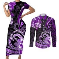 Polynesia Paisley Couples Matching Short Sleeve Bodycon Dress and Long Sleeve Button Shirt Mix Purple Polynesian Pattern LT05 Purple - Polynesian Pride