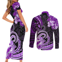 Polynesia Paisley Couples Matching Short Sleeve Bodycon Dress and Long Sleeve Button Shirt Mix Purple Polynesian Pattern LT05 - Polynesian Pride