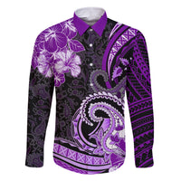 Polynesia Paisley Family Matching Off Shoulder Maxi Dress and Hawaiian Shirt Mix Purple Polynesian Pattern LT05 Dad's Shirt - Long Sleeve Purple - Polynesian Pride