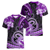 Polynesia Paisley Women V Neck T Shirt Mix Purple Polynesian Pattern LT05 - Polynesian Pride