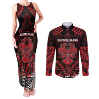 Personalised Easter Island Couples Matching Tank Maxi Dress and Long Sleeve Button Shirt Polynesian Pattern Emblem