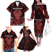 Personalised Easter Island Family Matching Off The Shoulder Long Sleeve Dress and Hawaiian Shirt Polynesian Pattern Emblem LT05 - Polynesian Pride