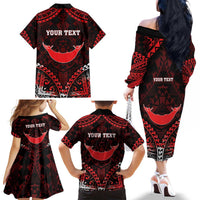 Personalised Easter Island Family Matching Off The Shoulder Long Sleeve Dress and Hawaiian Shirt Polynesian Pattern Emblem LT05 - Polynesian Pride
