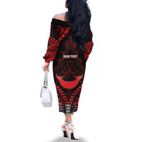 Personalised Easter Island Family Matching Off The Shoulder Long Sleeve Dress and Hawaiian Shirt Polynesian Pattern Emblem LT05 - Polynesian Pride