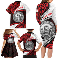 Easter Island Family Matching Long Sleeve Bodycon Dress and Hawaiian Shirt Moai Statues Polynesian Style LT05 - Polynesian Pride