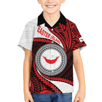Easter Island Family Matching Off The Shoulder Long Sleeve Dress and Hawaiian Shirt Moai Statues Polynesian Style LT05 Son's Shirt Red - Polynesian Pride