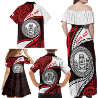 Easter Island Family Matching Off Shoulder Maxi Dress and Hawaiian Shirt Moai Statues Polynesian Style