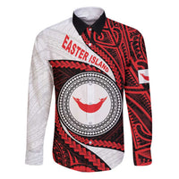 Easter Island Family Matching Puletasi and Hawaiian Shirt Moai Statues Polynesian Style LT05 Dad's Shirt - Long Sleeve Red - Polynesian Pride