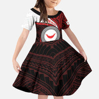 Easter Island Family Matching Short Sleeve Bodycon Dress and Hawaiian Shirt Moai Statues Polynesian Style LT05 Daughter's Dress Red - Polynesian Pride