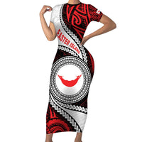 Easter Island Family Matching Short Sleeve Bodycon Dress and Hawaiian Shirt Moai Statues Polynesian Style LT05 Mom's Dress Red - Polynesian Pride