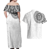 New Zealand Aotearoa Couples Matching Off Shoulder Maxi Dress and Hawaiian Shirt Maori Te Mata O Rongokako LT05 - Polynesian Pride