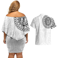 New Zealand Aotearoa Couples Matching Off Shoulder Short Dress and Hawaiian Shirt Maori Te Mata O Rongokako LT05 - Polynesian Pride