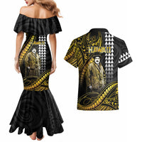 Hawaii Kuhio The Citizen Prince Couples Matching Mermaid Dress and Hawaiian Shirt Gold Polynesian Tribal Tattoo LT05 - Polynesian Pride