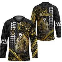 Hawaii Kuhio The Citizen Prince Hockey Jersey Gold Polynesian Tribal Tattoo