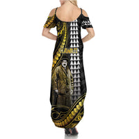 Hawaii Kuhio The Citizen Prince Summer Maxi Dress Gold Polynesian Tribal Tattoo