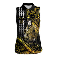 Hawaii Kuhio The Citizen Prince Women Sleeveless Polo Shirt Gold Polynesian Tribal Tattoo LT05 Female Gold - Polynesian Pride