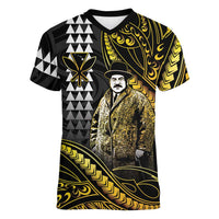 Hawaii Kuhio The Citizen Prince Women V-Neck T-Shirt Gold Polynesian Tribal Tattoo LT05 Female Gold - Polynesian Pride