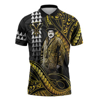 Hawaii Kuhio The Citizen Prince Zipper Polo Shirt Gold Polynesian Tribal Tattoo