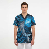 New Zealand Matariki Scrub Top Maori Koru With Humpback Whale Blue
