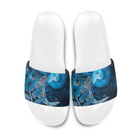 New Zealand Matariki Slide Sandals Maori Koru With Humpback Whale Blue