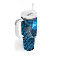 New Zealand Matariki Tumbler With Handle Maori Koru With Humpback Whale Blue