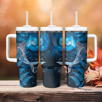 New Zealand Matariki Tumbler With Handle Maori Koru With Humpback Whale Blue