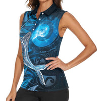 New Zealand Matariki Women Sleeveless Polo Shirt Maori Koru With Humpback Whale Blue LT05 - Polynesian Pride