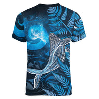 New Zealand Matariki Women V-Neck T-Shirt Maori Koru With Humpback Whale Blue
