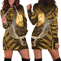 New Zealand Matariki Hoodie Dress Maori Koru With Humpback Whale Gold LT05 - Polynesian Pride
