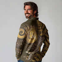 New Zealand Matariki Long Sleeve Polo Shirt Maori Koru With Humpback Whale Gold