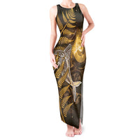 New Zealand Matariki Tank Maxi Dress Maori Koru With Humpback Whale Gold