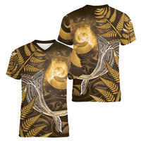 New Zealand Matariki Women V-Neck T-Shirt Maori Koru With Humpback Whale Gold LT05 - Polynesian Pride