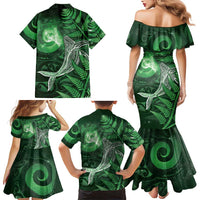 New Zealand Matariki Family Matching Mermaid Dress and Hawaiian Shirt Maori Koru With Humpback Whale Green LT05 - Polynesian Pride