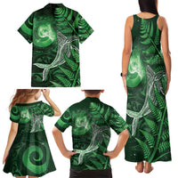 New Zealand Matariki Family Matching Tank Maxi Dress and Hawaiian Shirt Maori Koru With Humpback Whale Green LT05 - Polynesian Pride