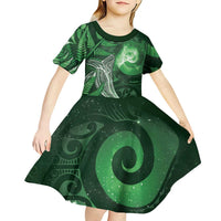 New Zealand Matariki Kid Short Sleeve Dress Maori Koru With Humpback Whale Green