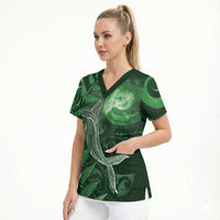 New Zealand Matariki Scrub Top Maori Koru With Humpback Whale Green