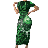 New Zealand Matariki Short Sleeve Bodycon Dress Maori Koru With Humpback Whale Green
